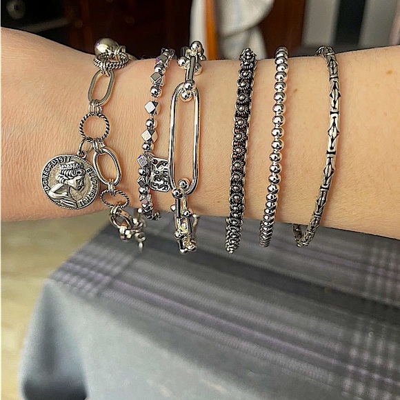 Sterling Silver U Link Horseshoe Chain Link Unisex Paperclip Bracelet - Picture 8 of 10